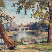 Hst painting "countryside landscape at the river" by pierre bonnerot (1891-1981)