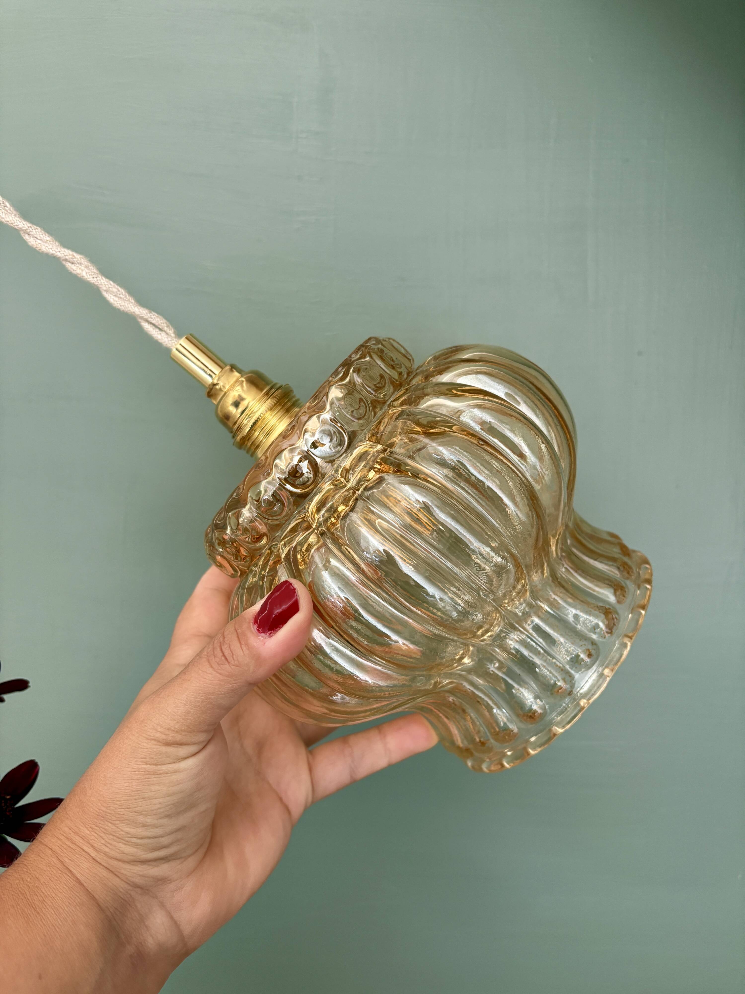 Vintage amber glass globe pendant light