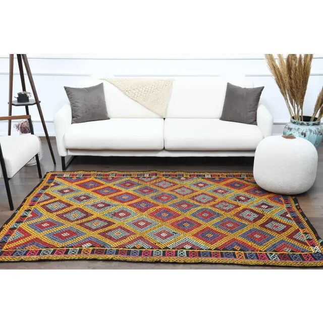 1970s Vintage Turkish Oushak Handmade Wool Cotton Red Area Rug 155x224