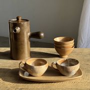 11 tasses à café vintage en grès mat brut