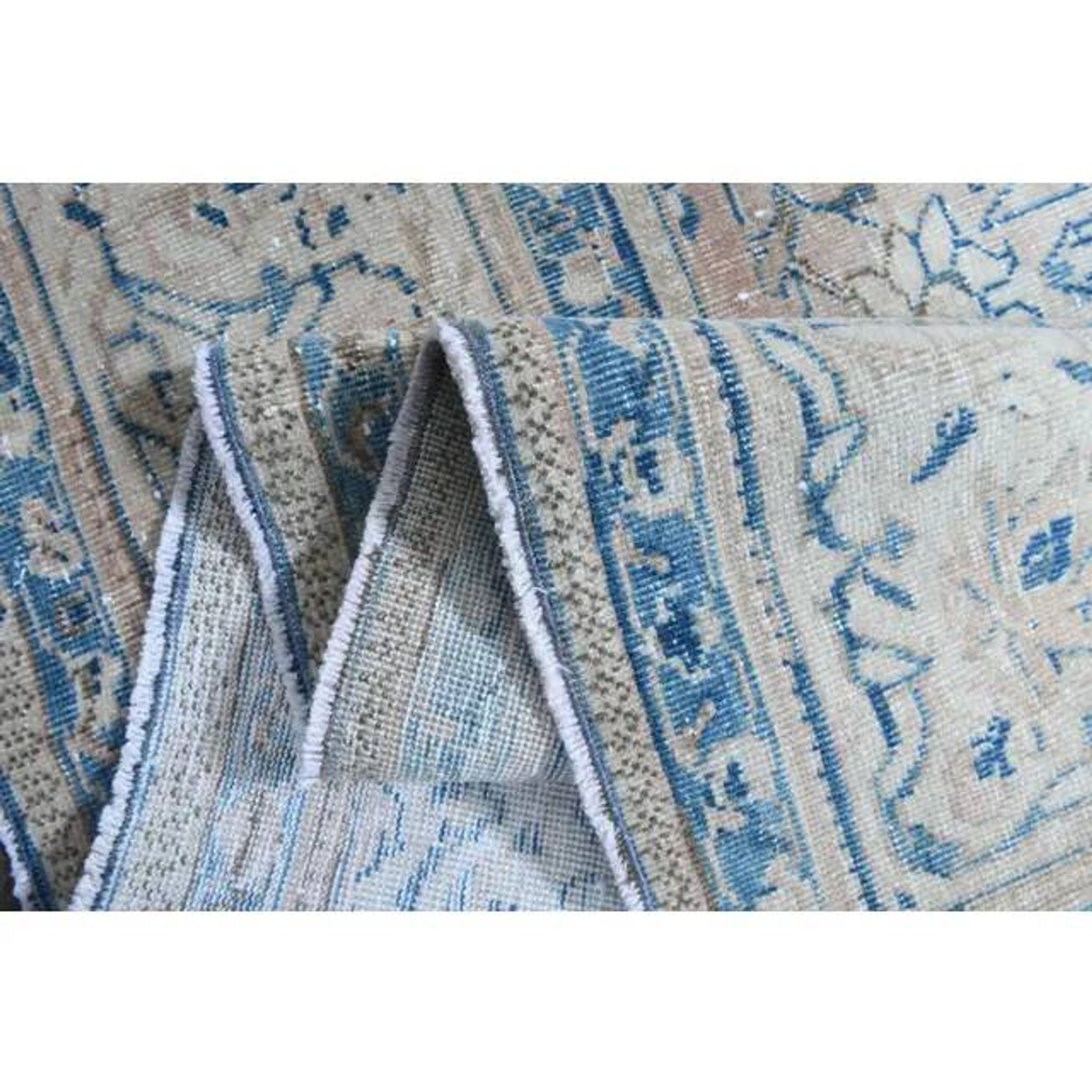 1970s Vintage Persian Handmade Wool Cotton Blue Area Rug 297x400