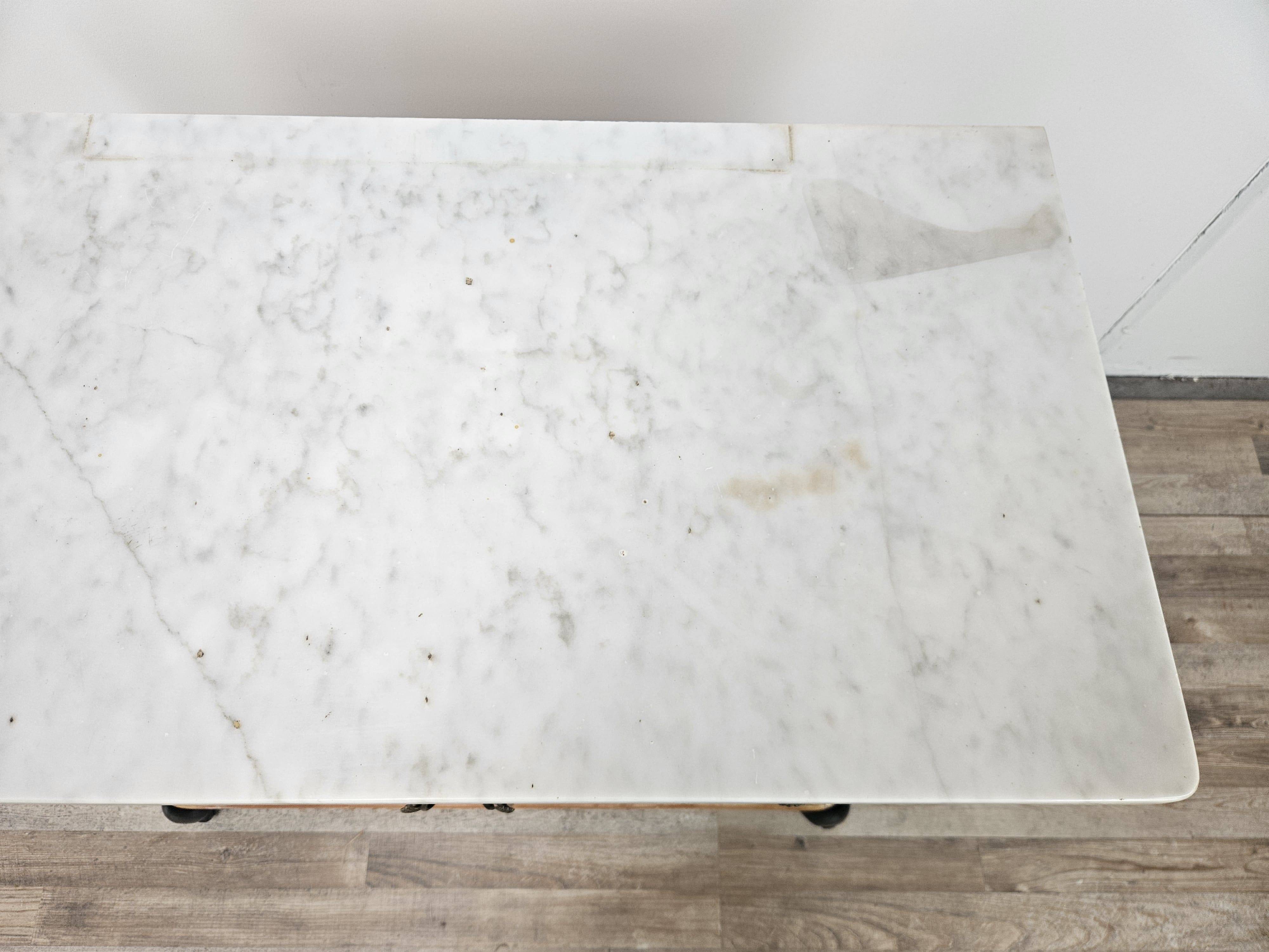 Mahogany burl dressing table with white marble top