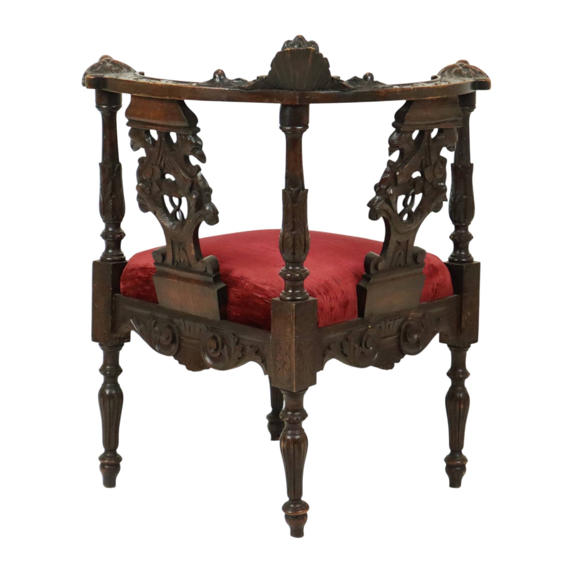 Antique Italian Oak Corner Chair Renaissance Style