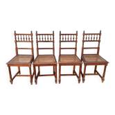 Ensemble de 4 chaises anciennes en bois et cannage – style Henri II