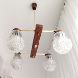 Vintage 60s rustic 4-light  wooden chandelier