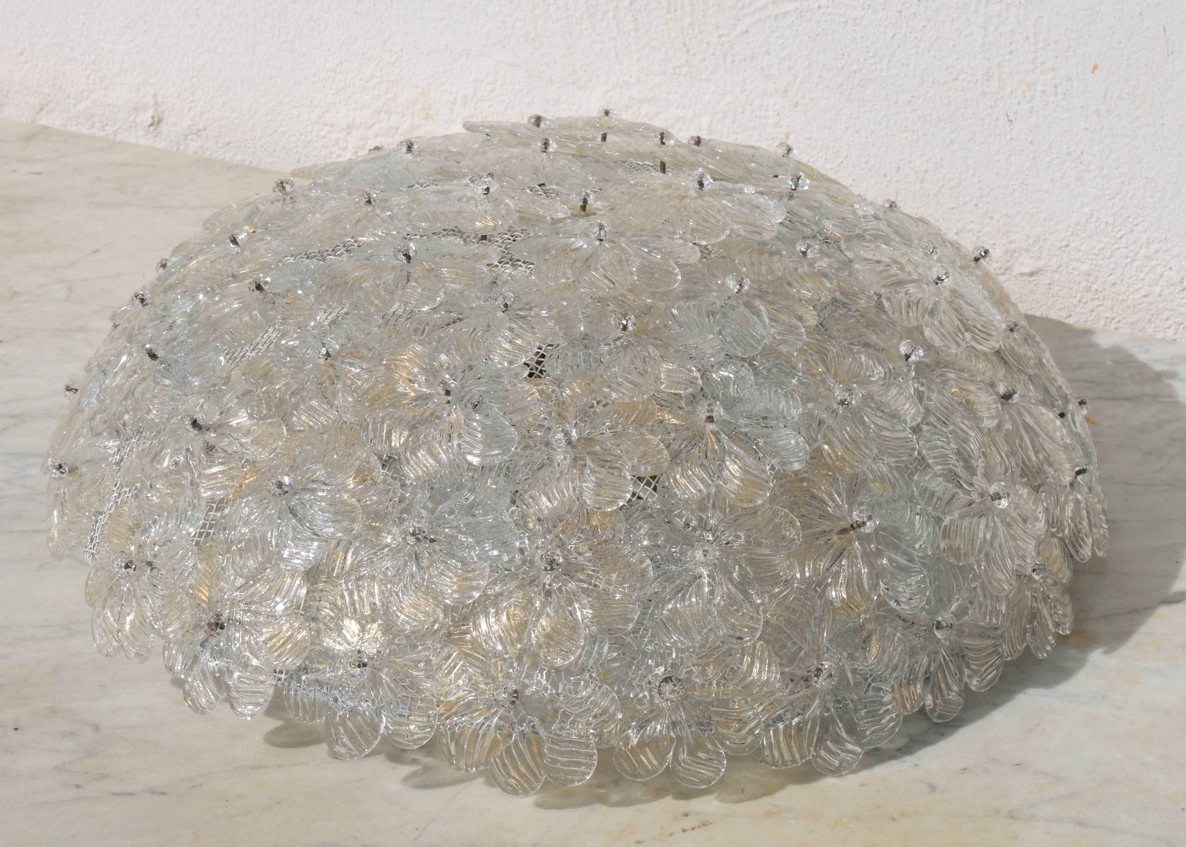 Wonderful Large Gold and Transparent Murano Glass Ceiling Light Flower by S
