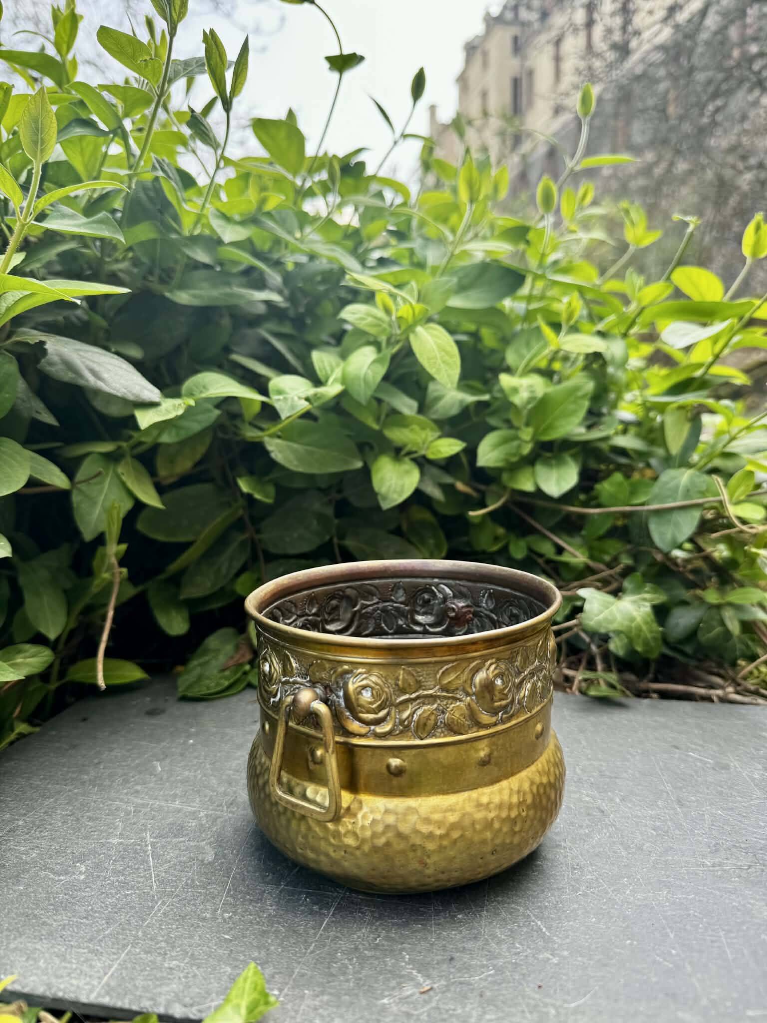 Brass Art Nouveau cache pot