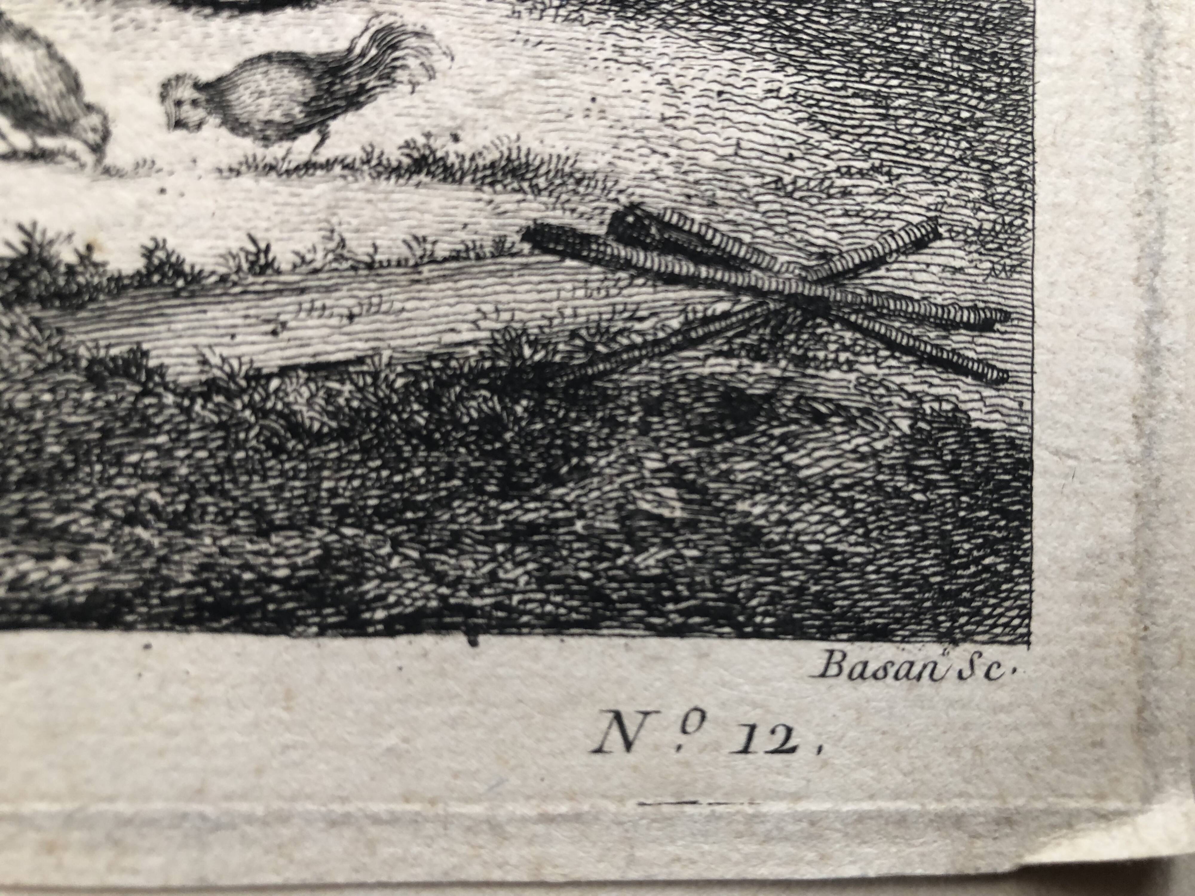 18th century forged water engraving children on the farm engraved by le prince circa 1750, printer basan n° 12