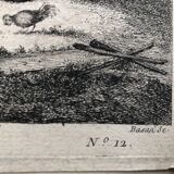 18th century forged water engraving children on the farm engraved by le prince circa 1750, printer basan n° 12