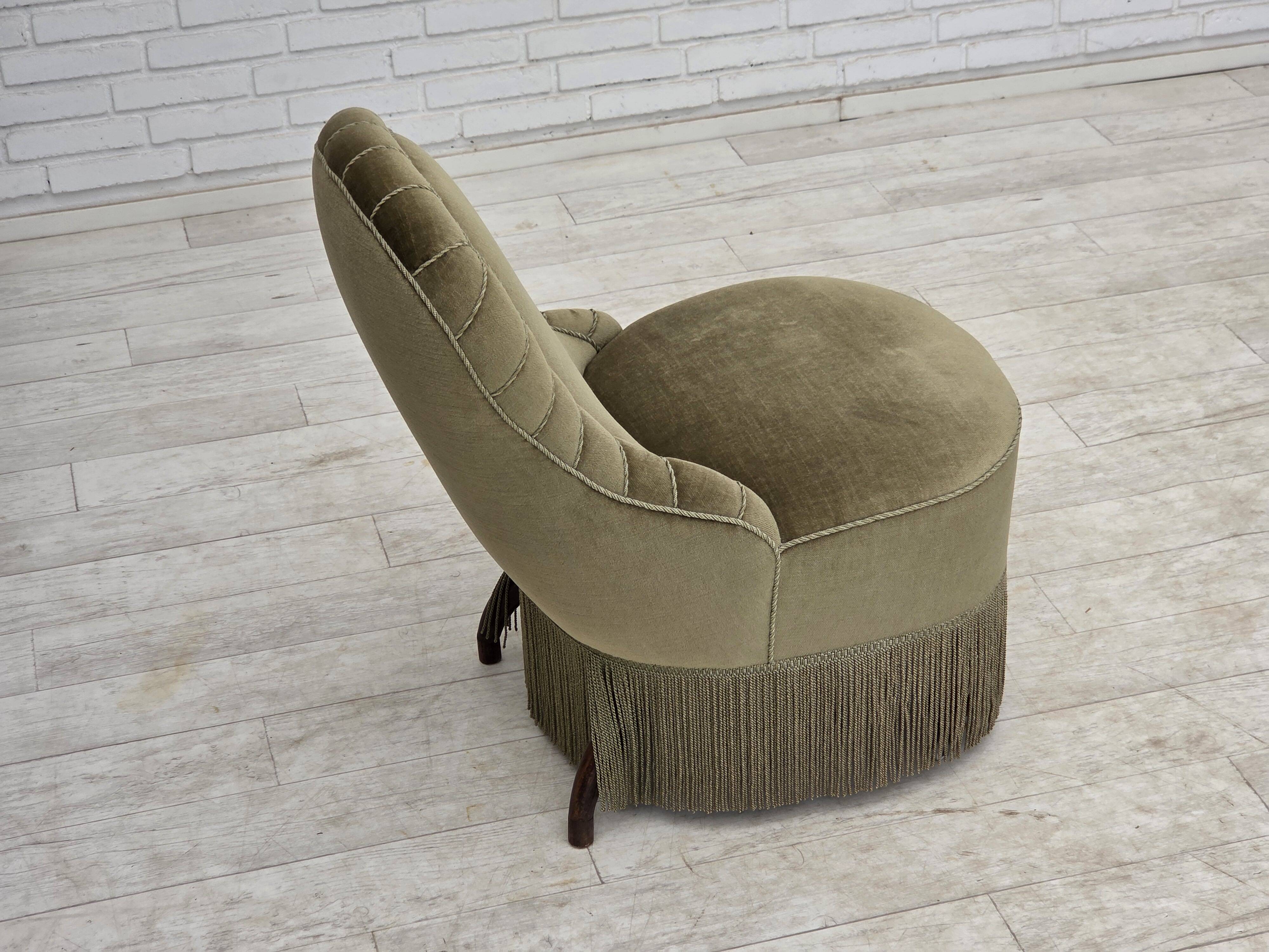 1960s, Danish easy chair, original green furniture velour.