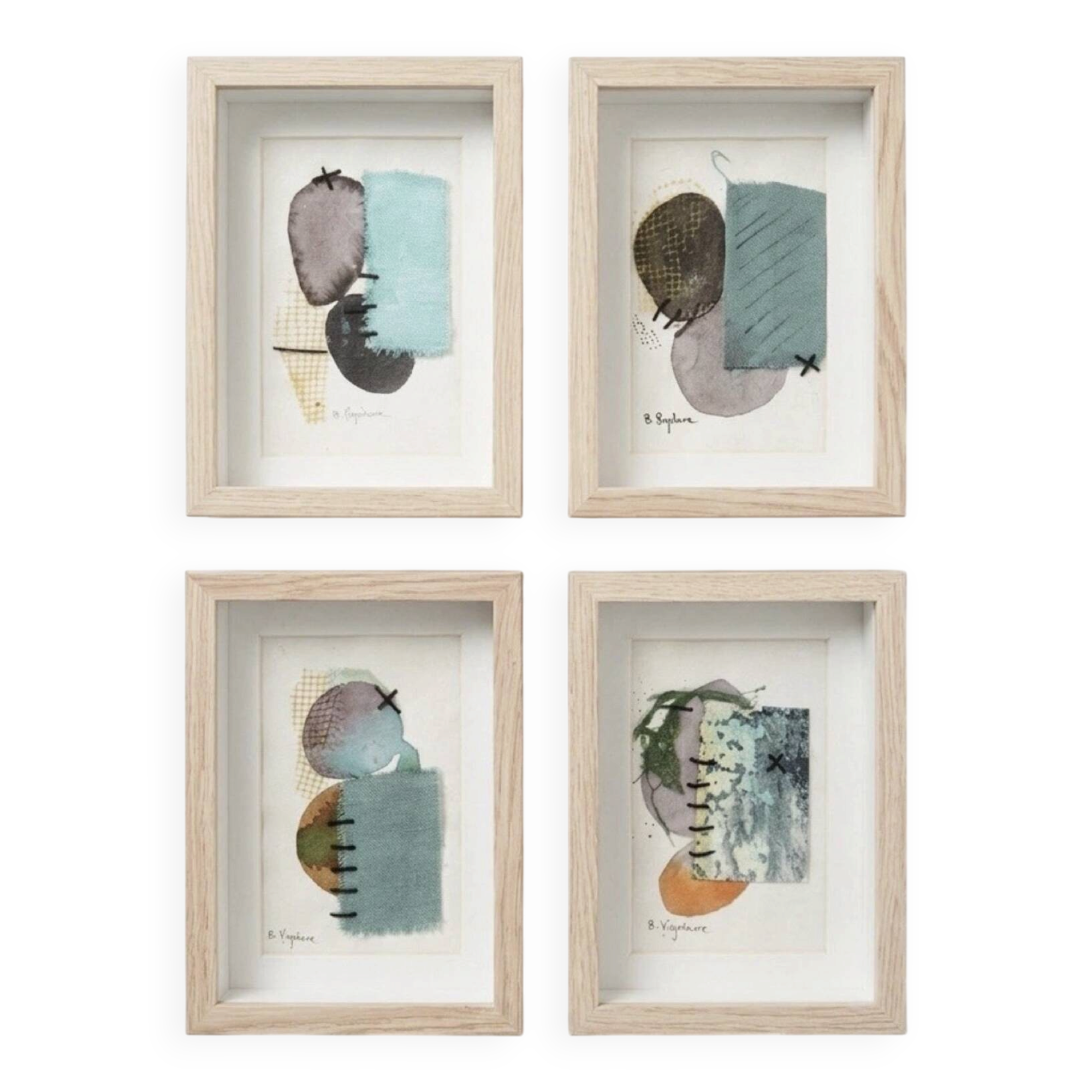 Série 4 dessins Abstrait Original Technique Mixte 15x20