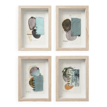 Series of 4 Original Abstract Drawings Mixed Technique 15x20