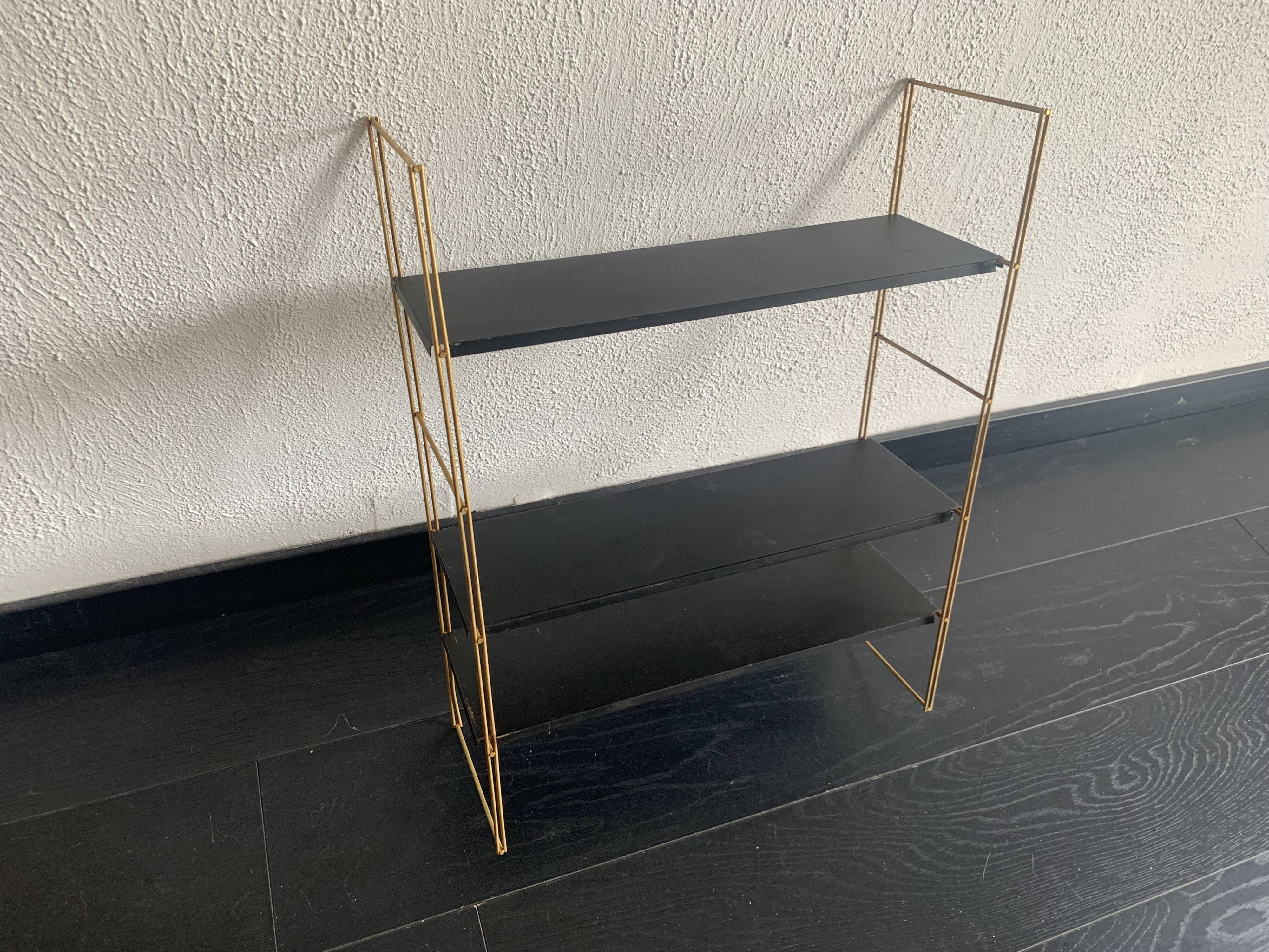 Vintage 1960 String wall shelf black and gold - 60 x 48 cm
