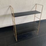 Vintage 1960 String wall shelf black and gold - 60 x 48 cm