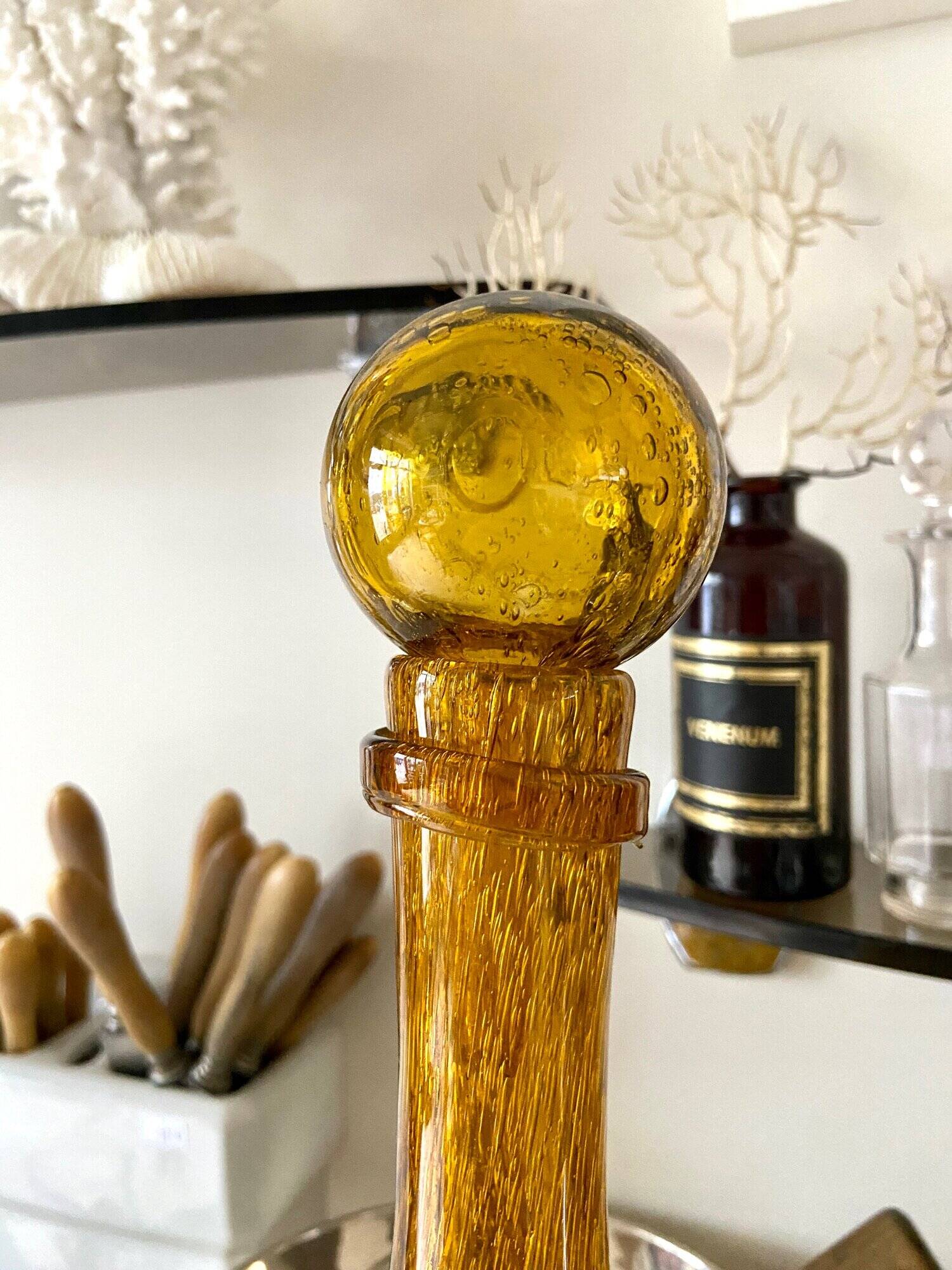 Biot "Narrow Bottle 45" in golden yellow bubbled glass