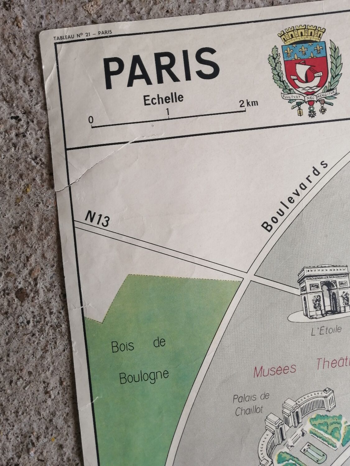 Vintage school map mdi France Paris Paris region