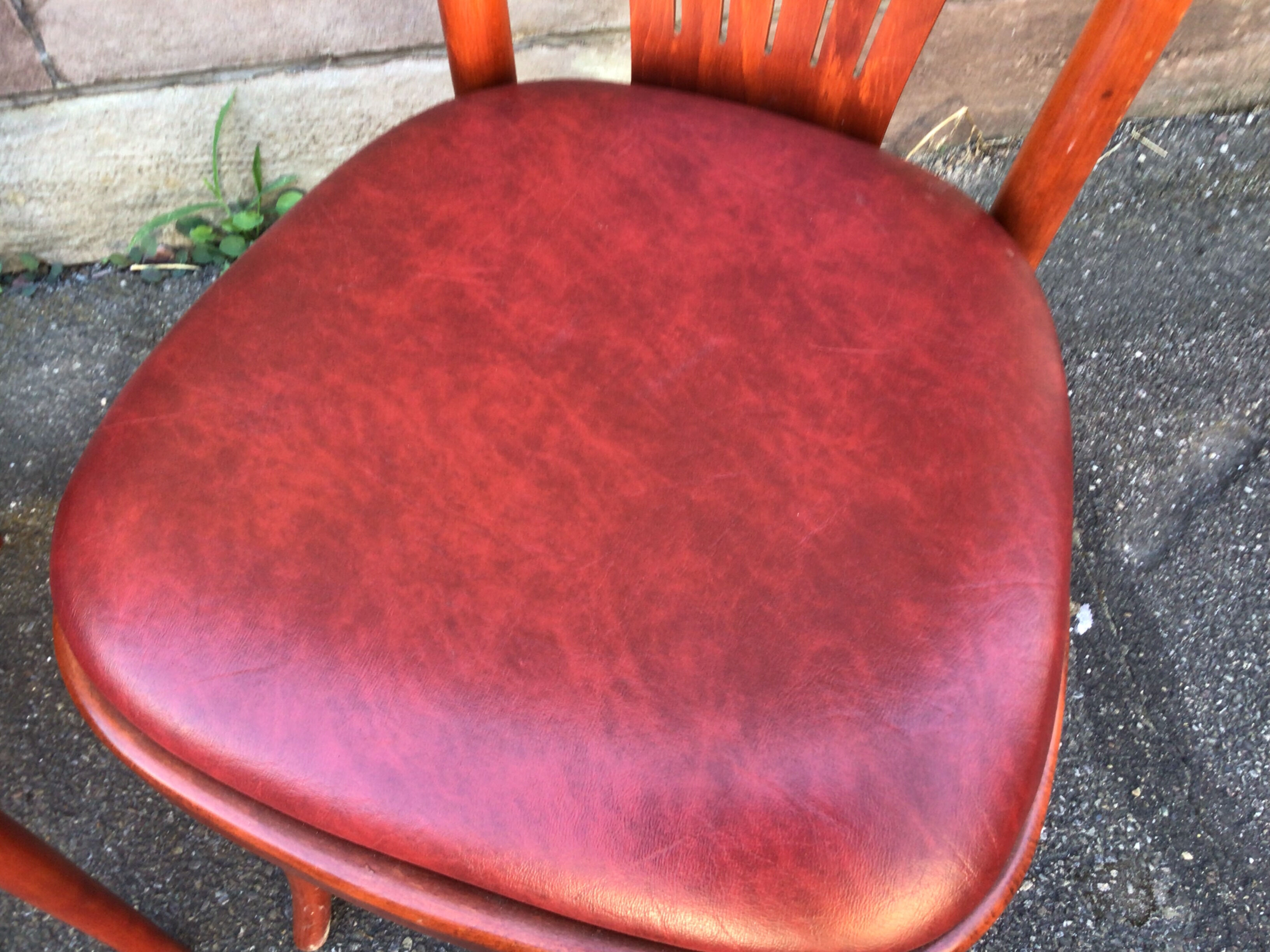 Pair of restaurant chairs curved wood imitation vintage leather 1970s