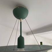 Large vintage lustra suspension light fixture large translucent green basin - SCE made in France