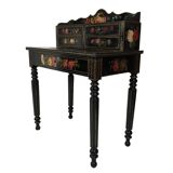Bonheur du jour in black lacquered wood with rich painted decorations of flowers and birds, Napoleon III
