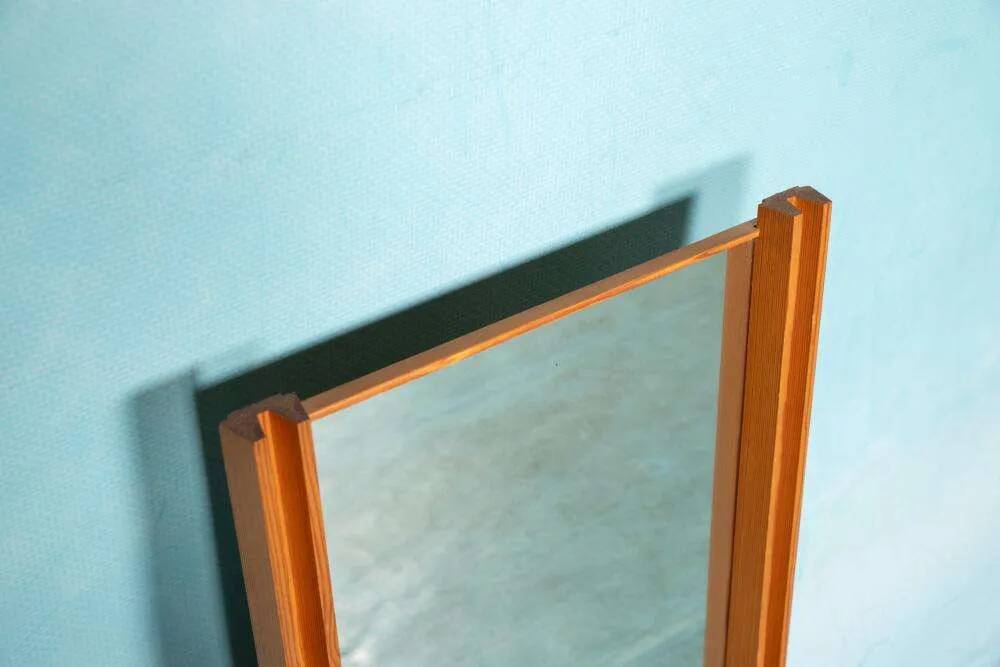 Miroir suédois minimaliste en bois de pin Japandi des années 70