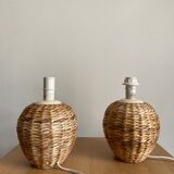 Set of two rattan/wicker bedside lamps