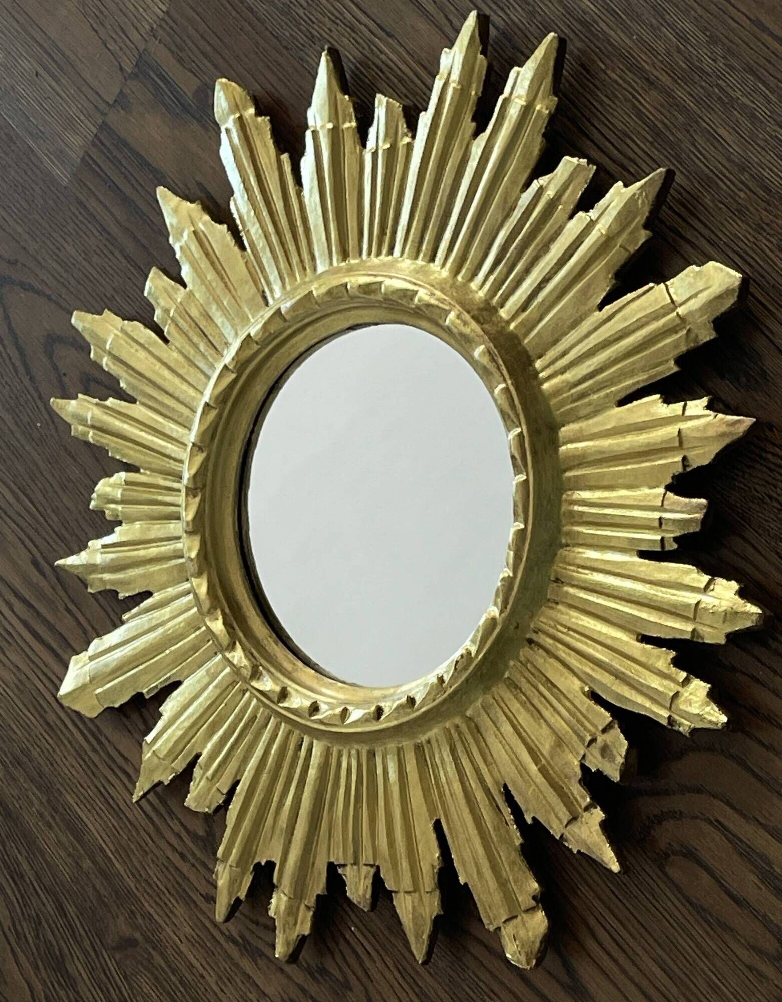 miroir soleil en bois doré- 48 cm
