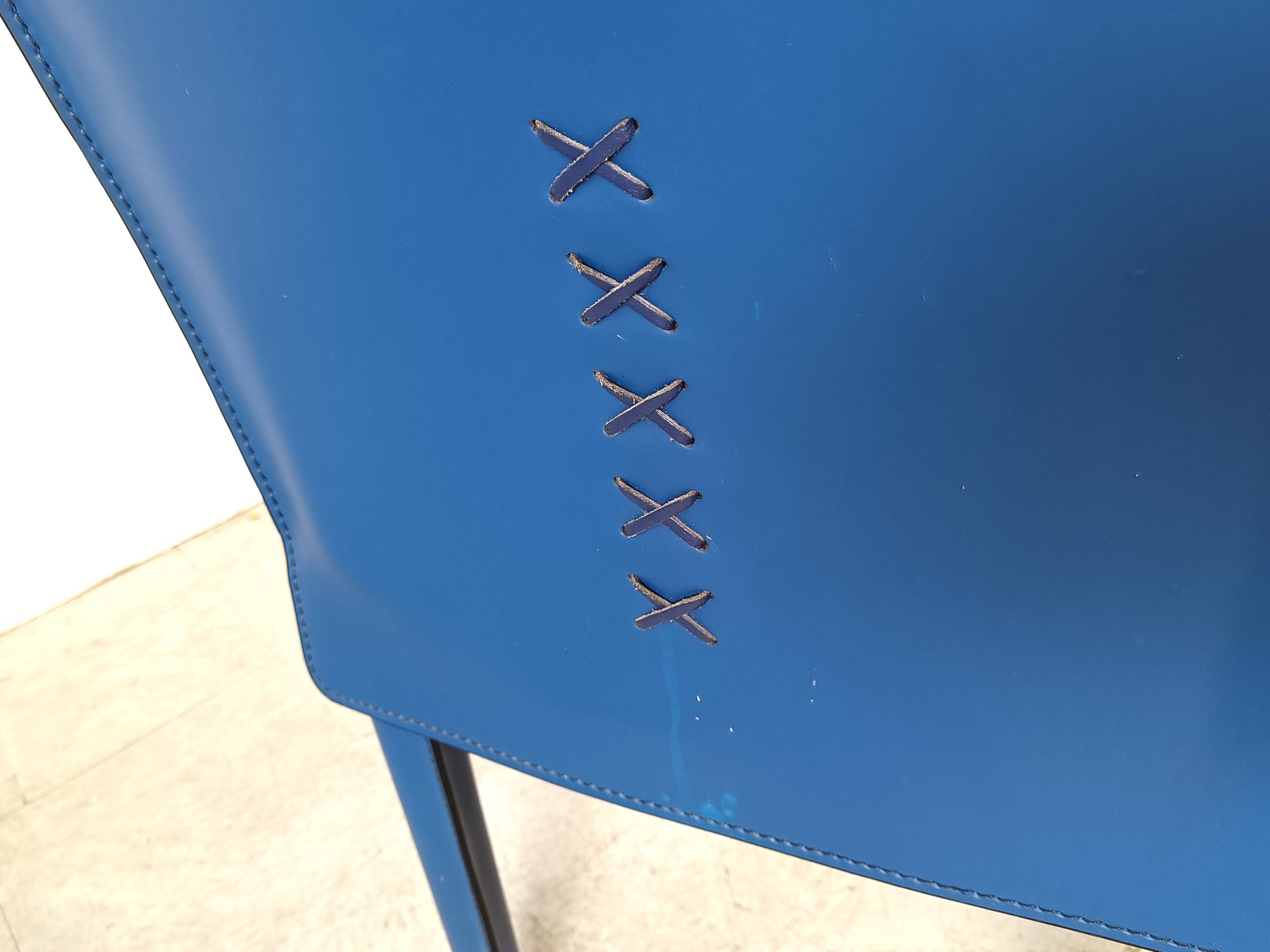 Vintage blue leather dining chairs by Arper Italy, 1980s