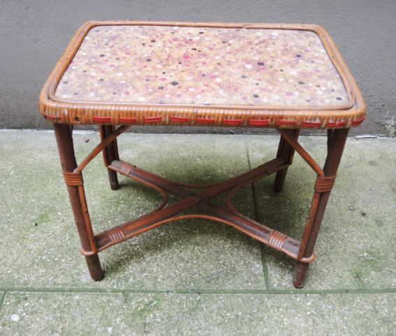 Desk with rattan and wicker armchair for children