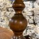 Lampe en bois tourné vintage avec abat jour bleu