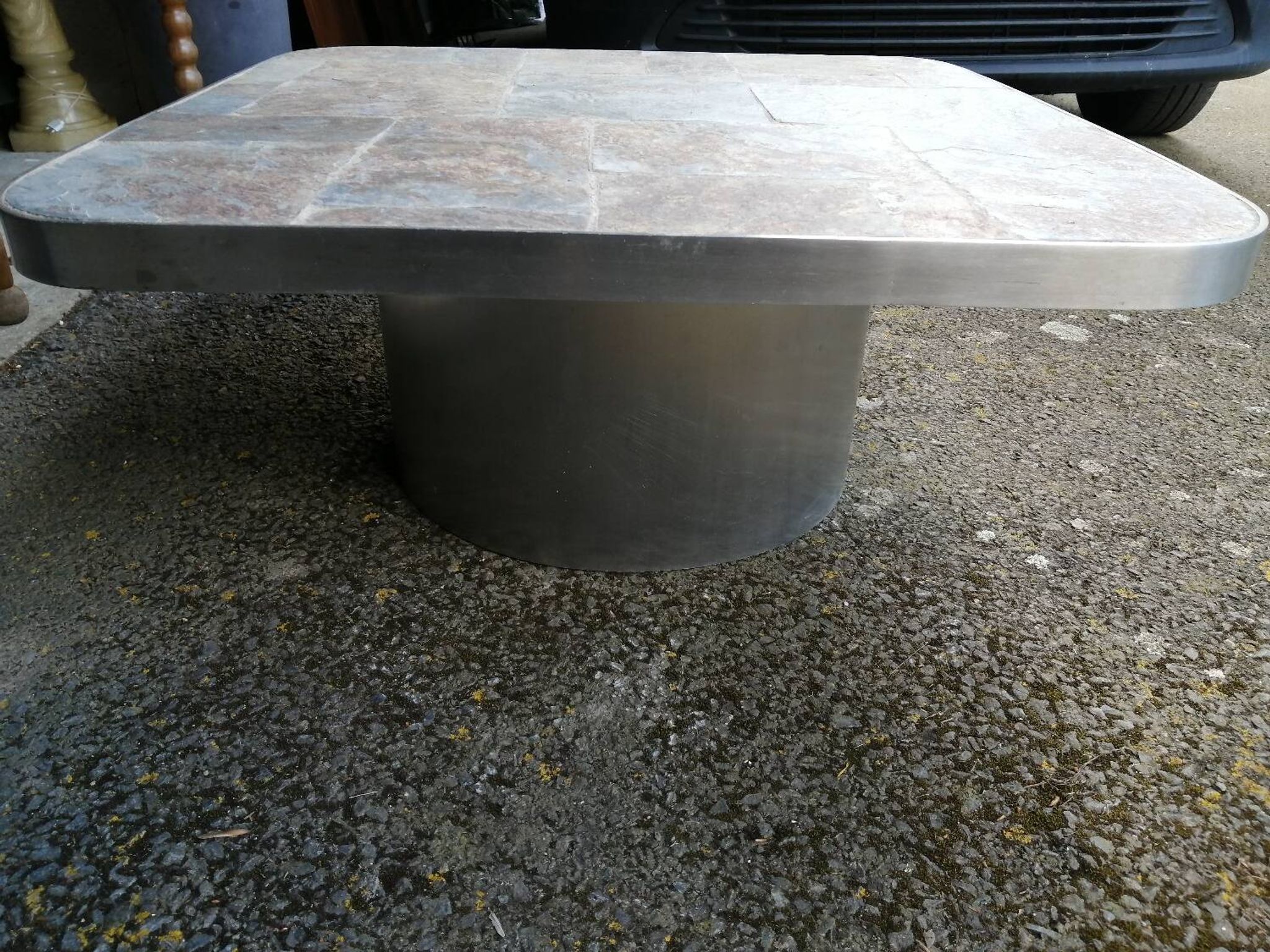 Metal and slate coffee table