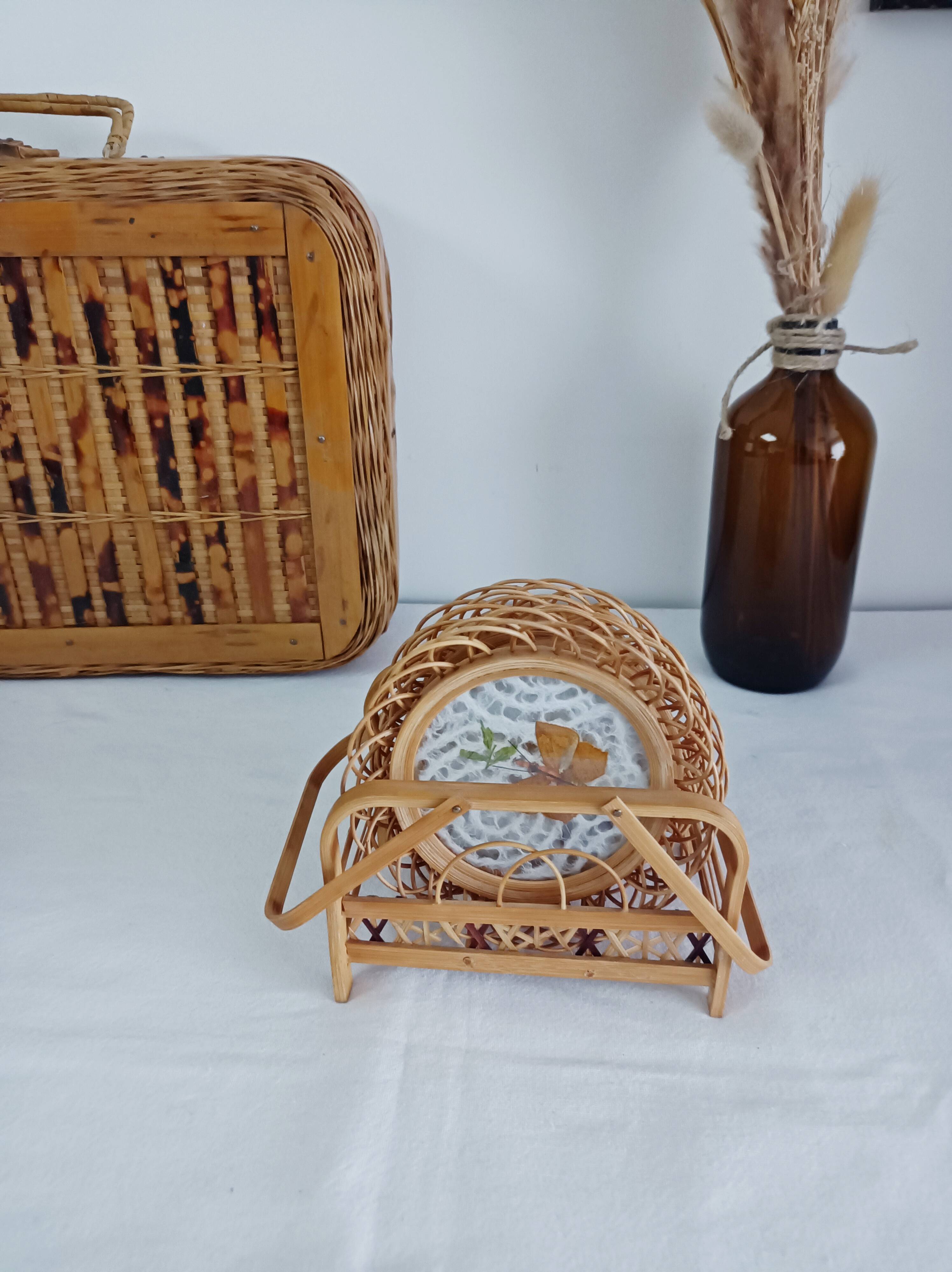Set of 6 butterfly wicker coasters