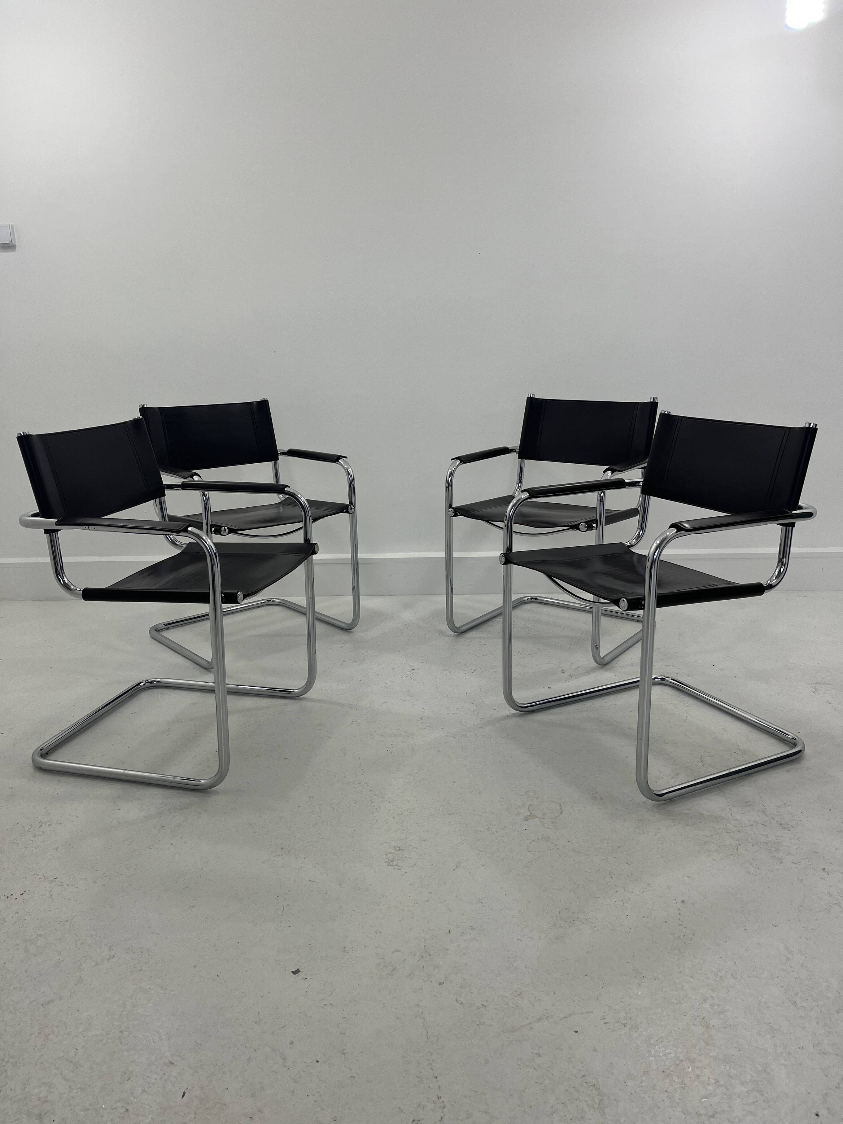 Leather Chairs, Italy, 1970s, Set of 4 ,dark brown