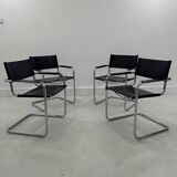 Leather Chairs, Italy, 1970s, Set of 4 ,dark brown
