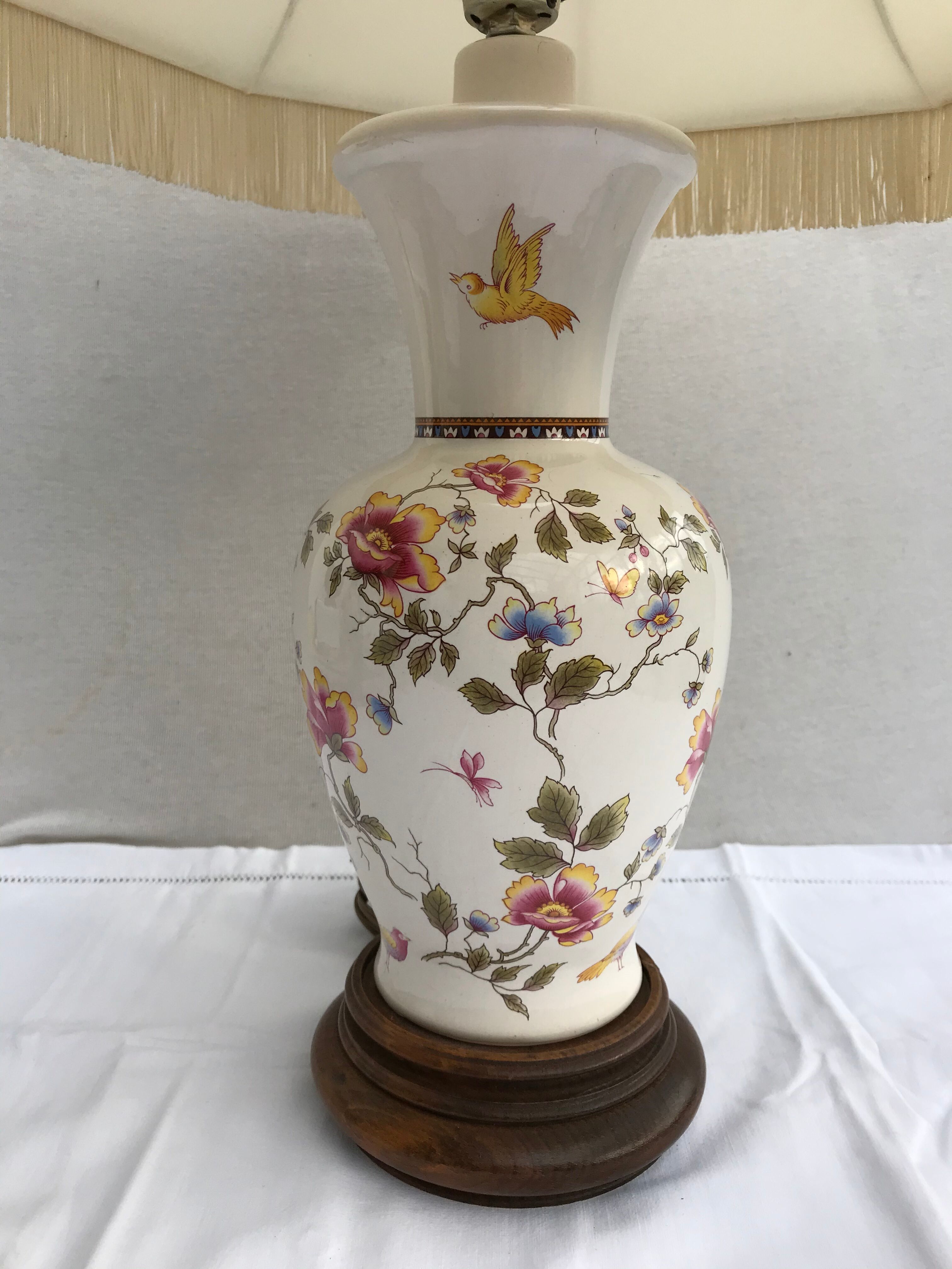 Former Moustiers ceramic lamp - wood base - abat-day vintage beige fabric
