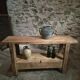 Vintage French beech side table, console, washbasin unit, industrial side table, circa 1950–1970.
