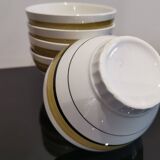 Series of 5 small old earthenware bowls with olive green edging