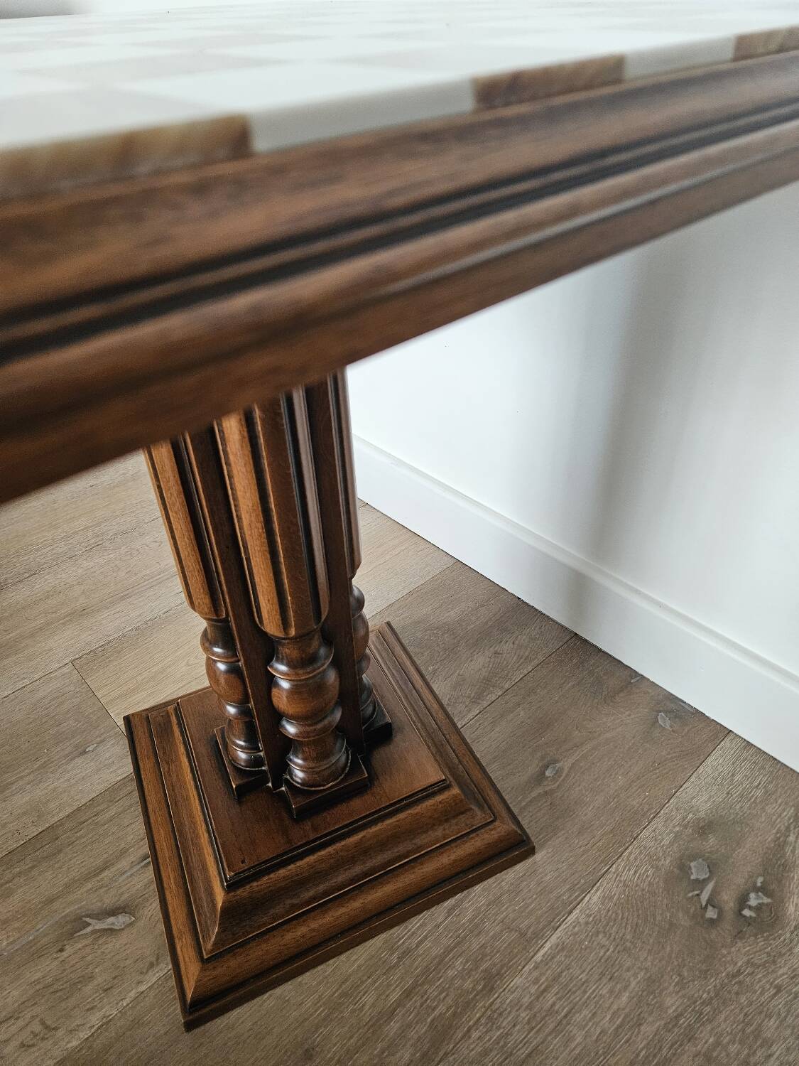 Onyx chess table on wooden stand