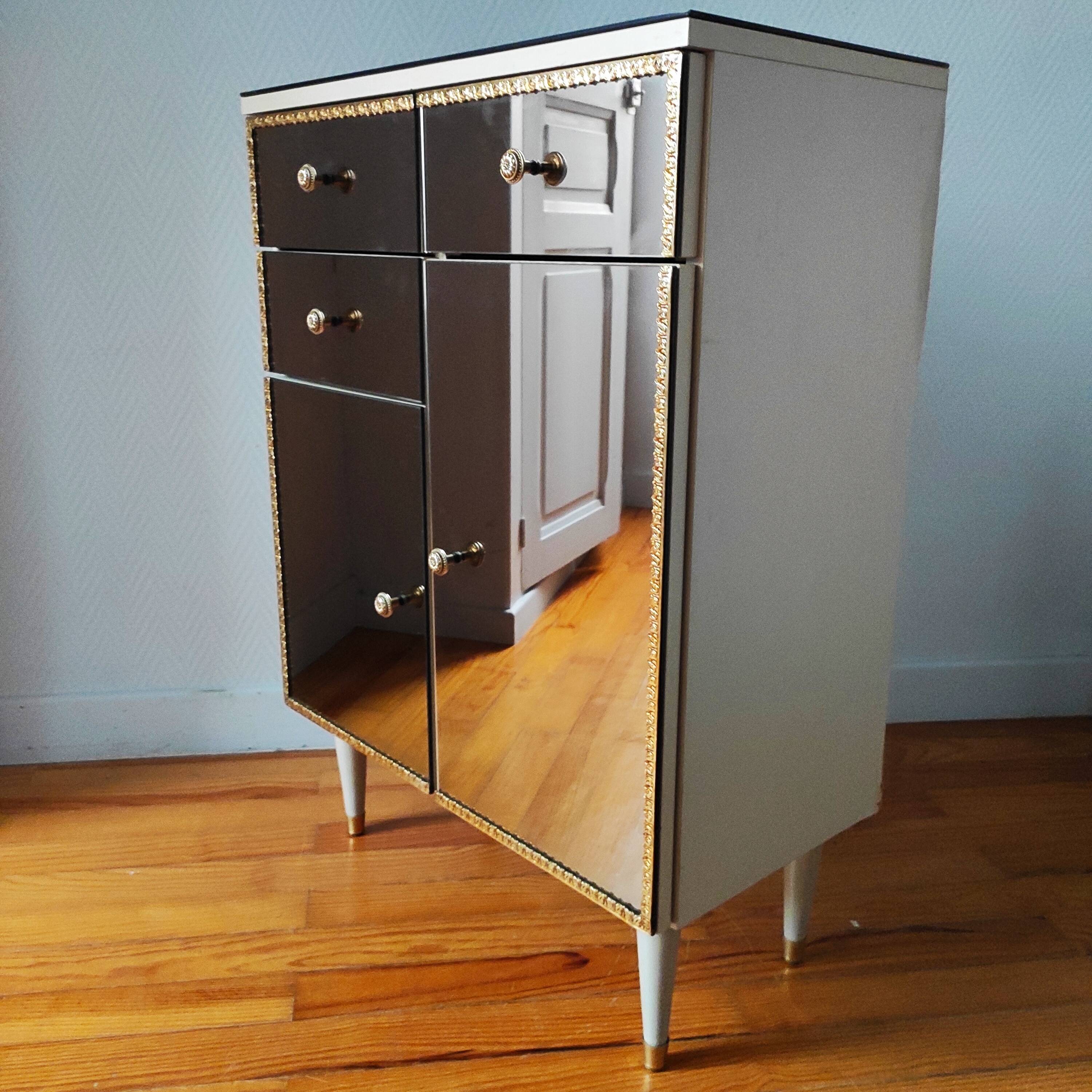 Commode vintage Italienne 1970 en verre miroir