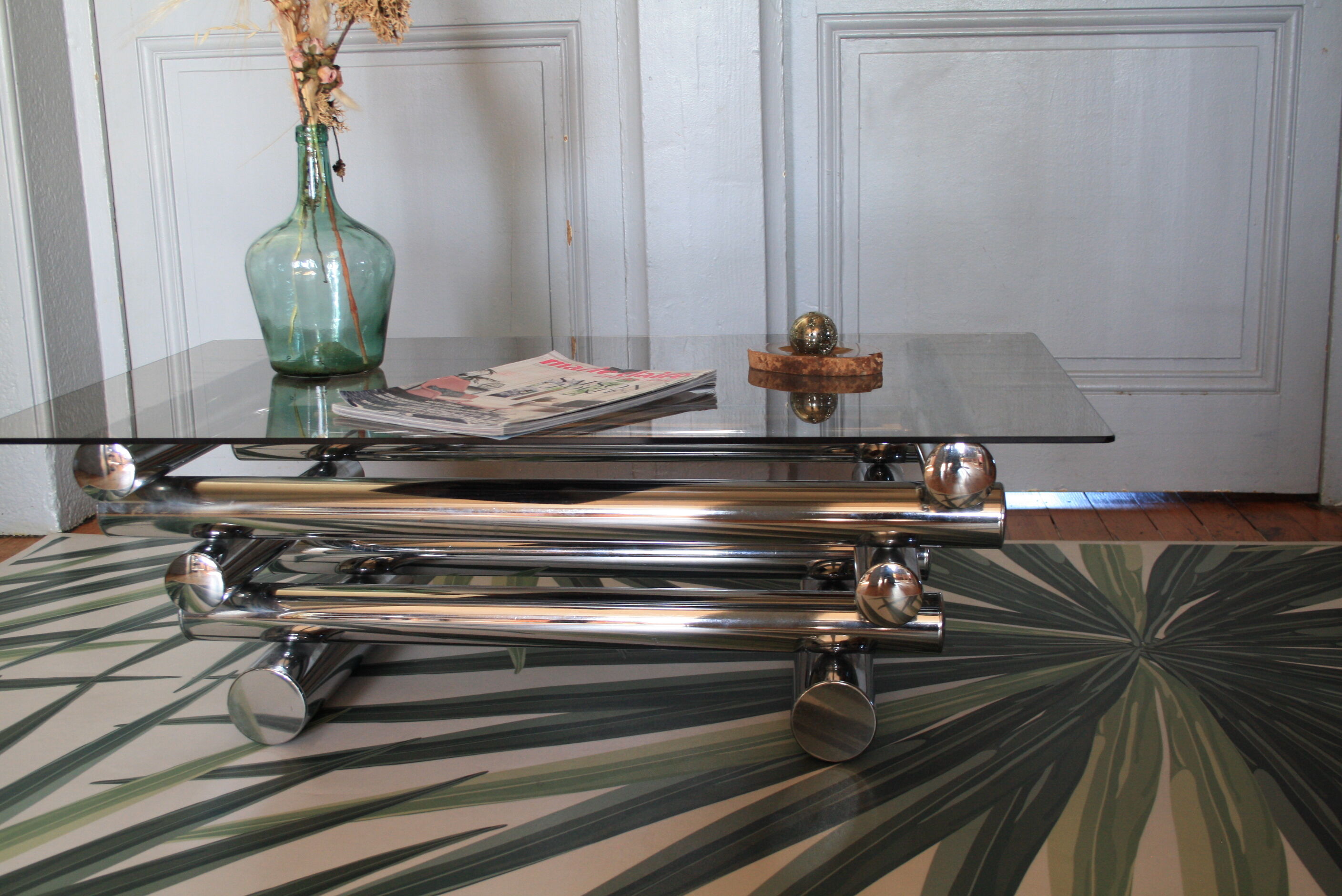Chrome & smoked glass coffee table