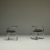 Ensemble de 2 chaises d'appoint chromées, années 1970, Italie.