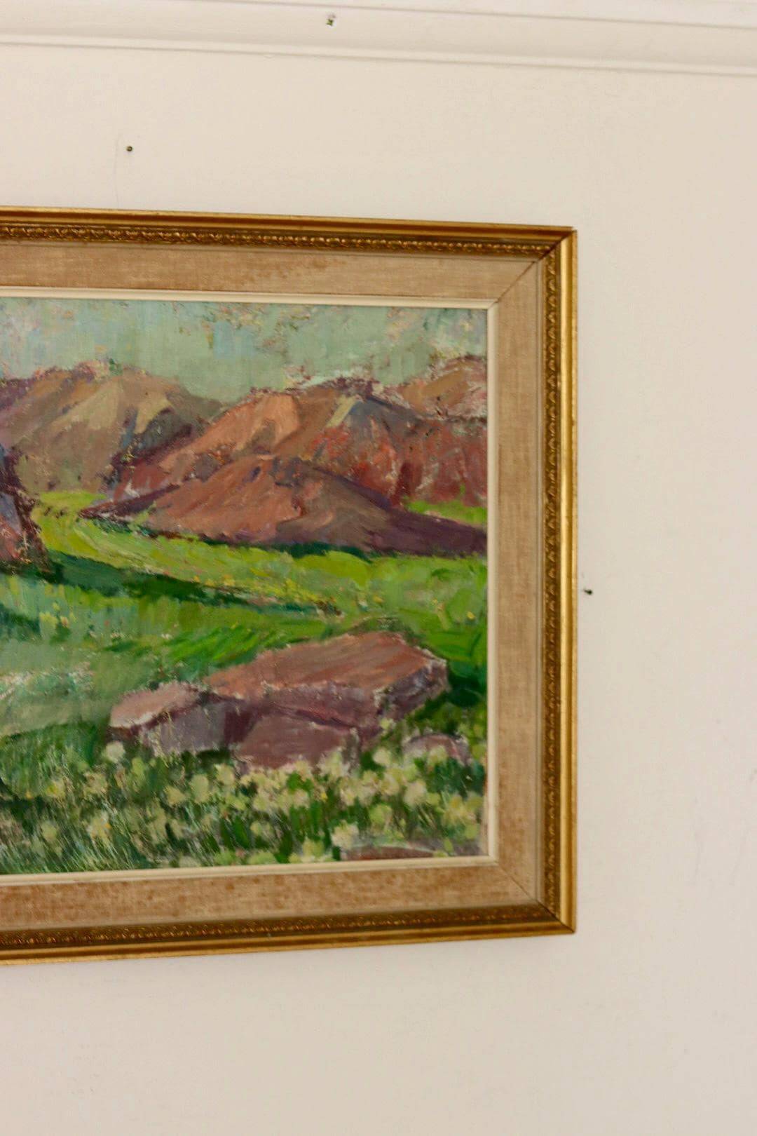 Mid-century oil painting "Mountain Scene"