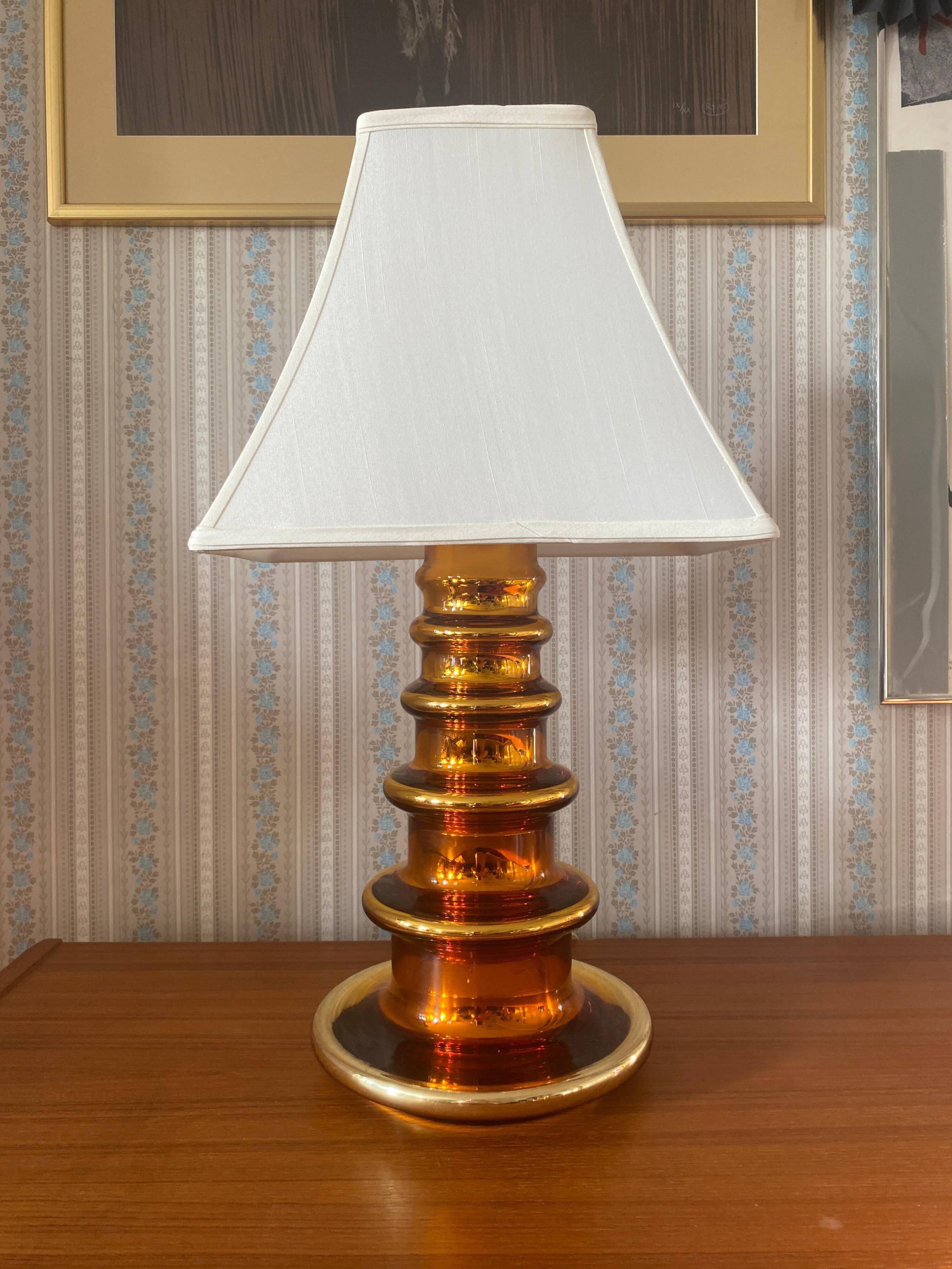 Metallic Amber Glass Table Lamp by Gustav Leek for Orrefors, 1960s