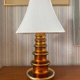 Metallic Amber Glass Table Lamp by Gustav Leek for Orrefors, 1960s