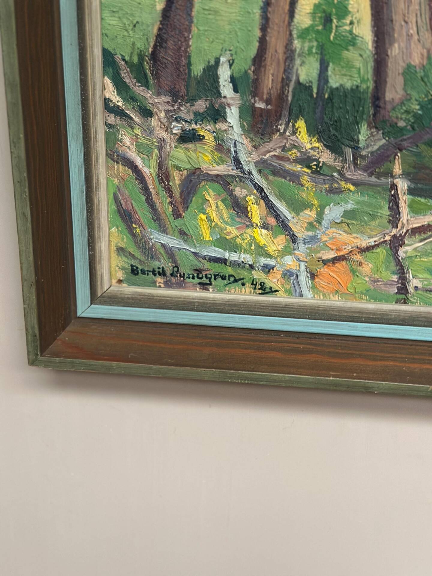 Huile su panneau suédoise – « Forêt » par Bertil Lundgren (1900–1979)