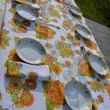 Vintage cotton/linen floral tablecloth
