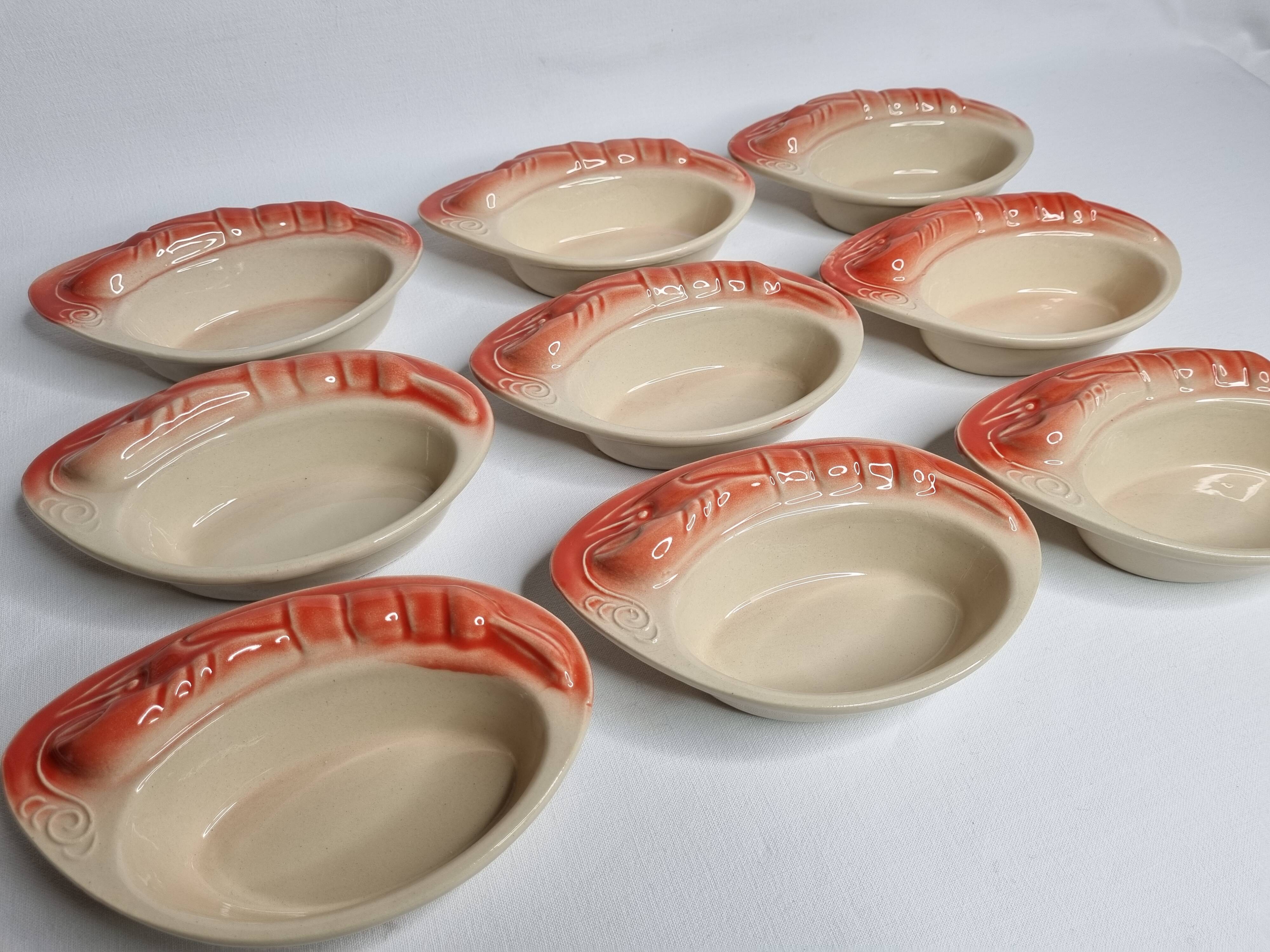 Set of 9 Vintage "Crayfish" Ceramic Bowls, "Charles Amand"