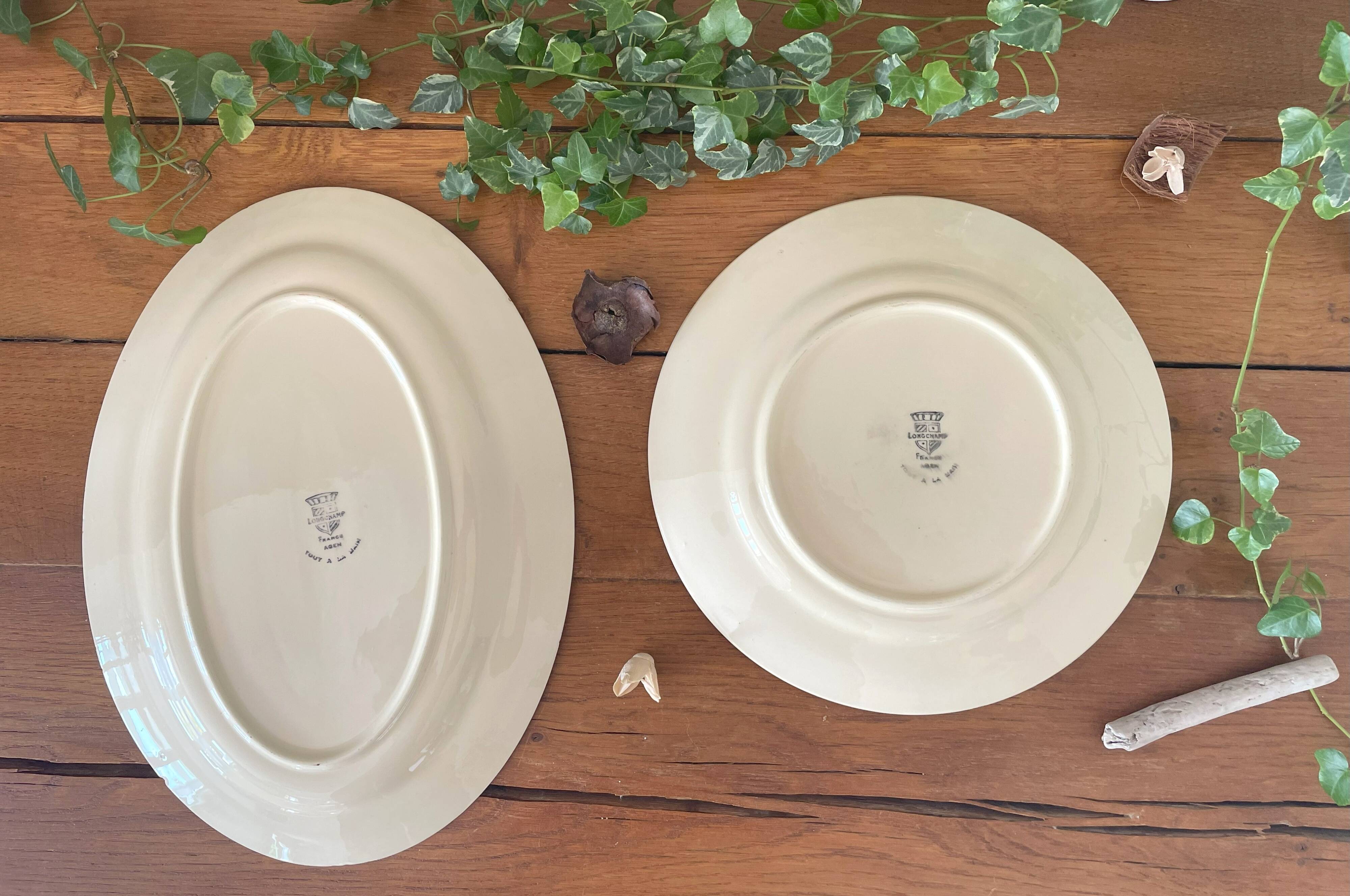 Pair of antique Longchamp earthenware dishes