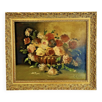 Oil on canvas still life by G. Lamy (19th-20th century)