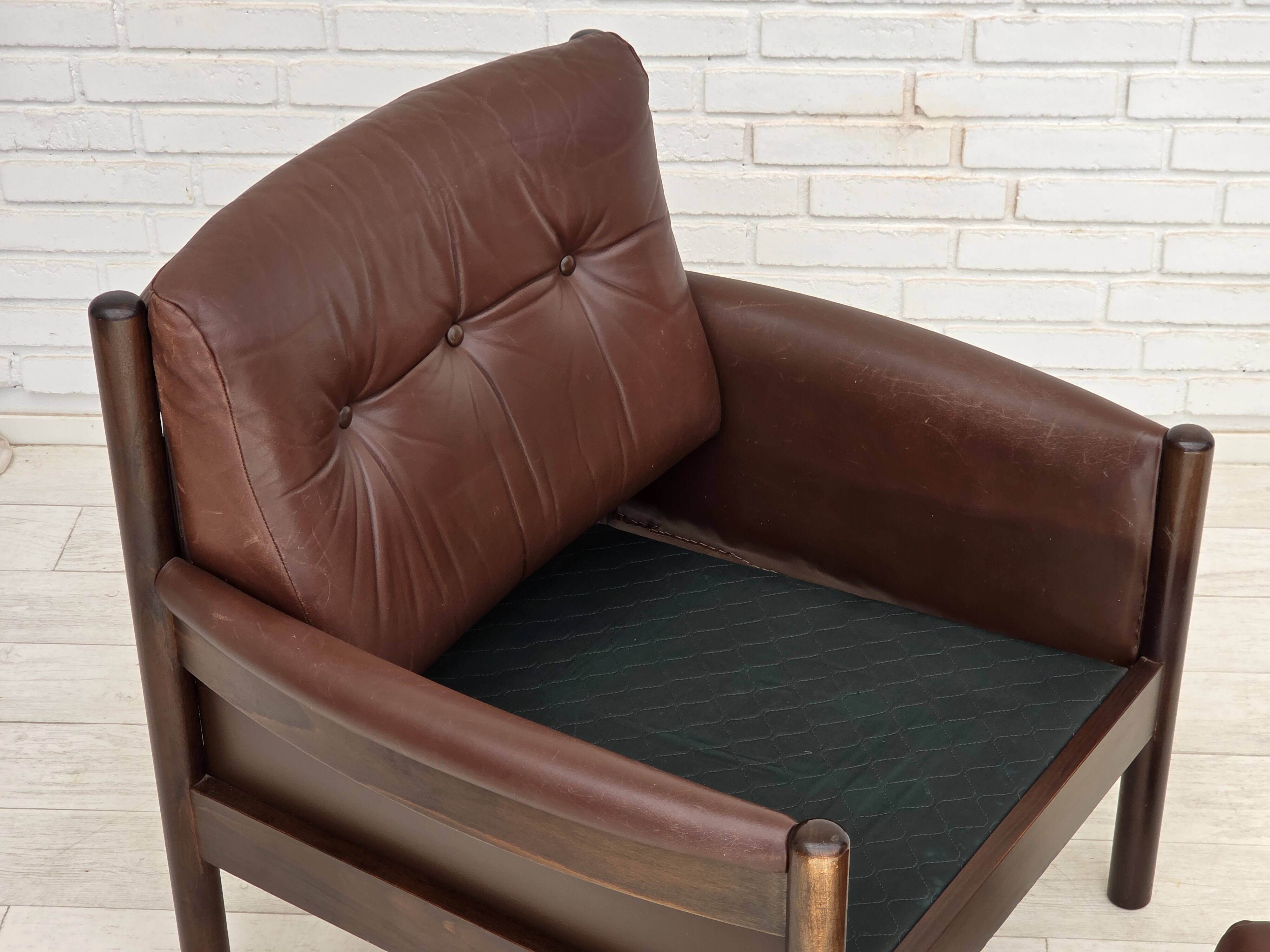 1970s, Scandinavian armchair, furniture leather, beech wood.