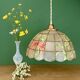 Suspension abat-jour vintage en nacre et laiton décors d'oiseaux